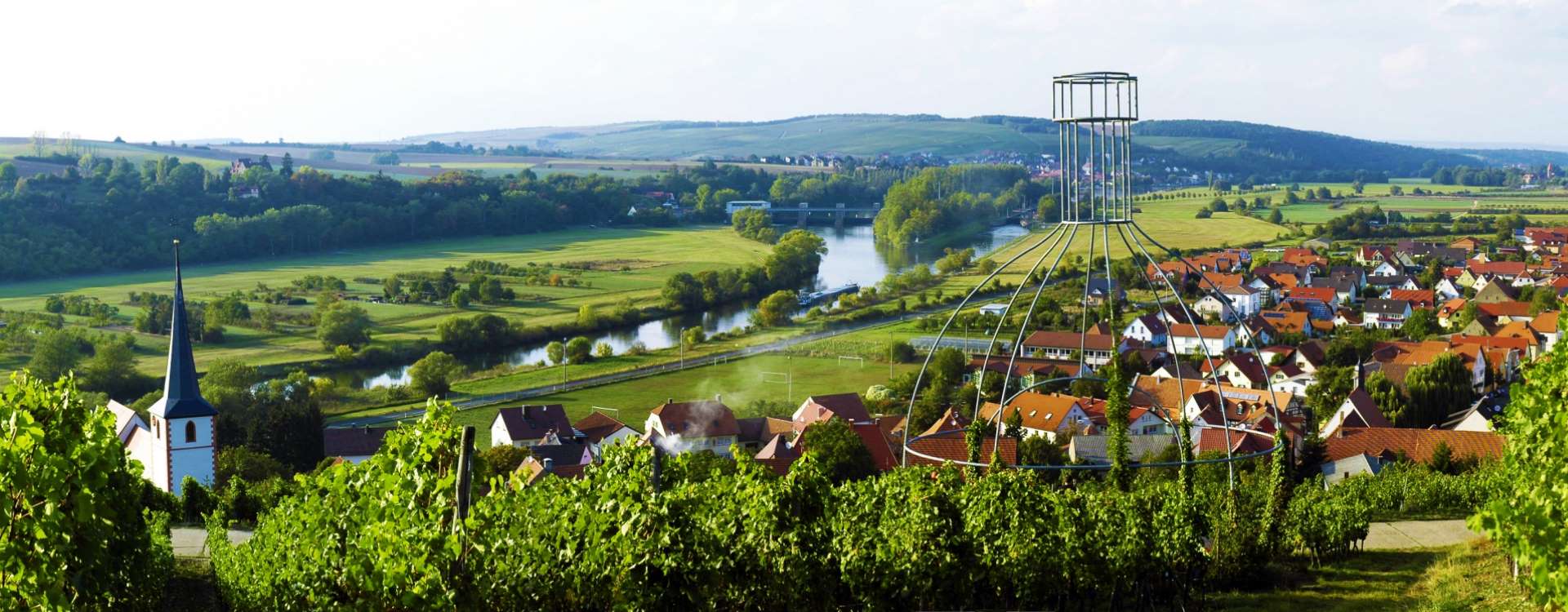 Blick vom Weinberg über den Fluss